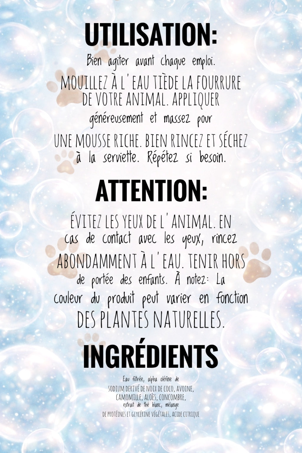 Shampoing pour animaux anti- démangeaisons, hypoallergêne
